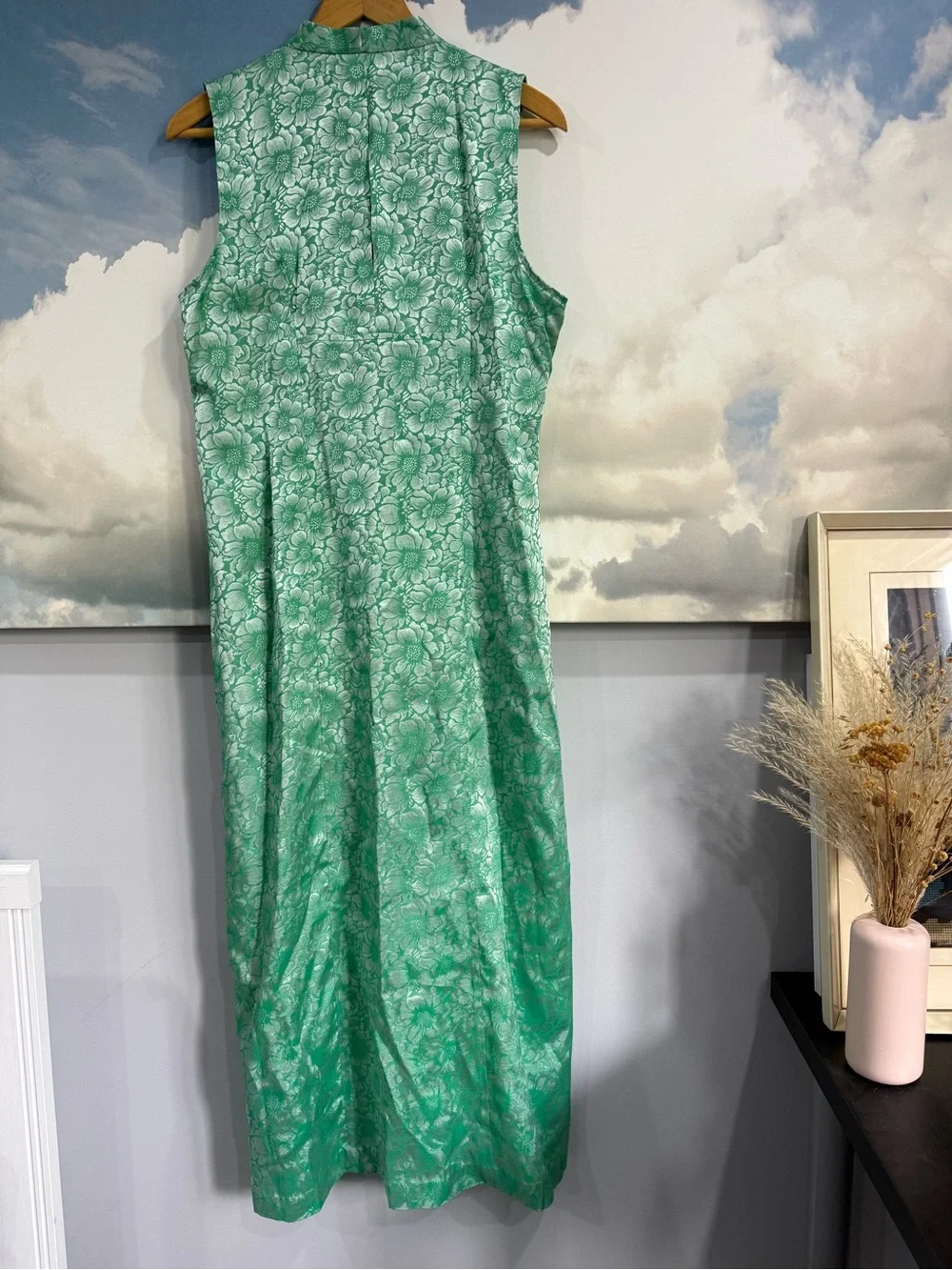 Vintage Floral Maxi Dress | Jacquard Brocade Metallic | Button Up Sleeveless - Picture 5 of 11